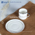Morden Design Silver Rim Big Bone Chine Blanc Custom imprimé en céramique tasse à thé avec poignée